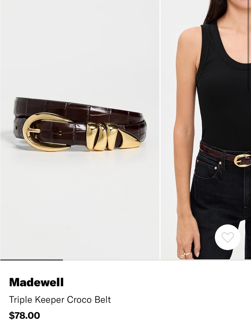 Madewell Chocolate Brown Croc-Embossed Leather Belt with Gold Buckle - Picture 4 of 4
